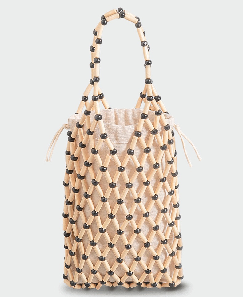 New Fashion Summer Women Beaded Bag Handmade Woven Beach Handbags Log