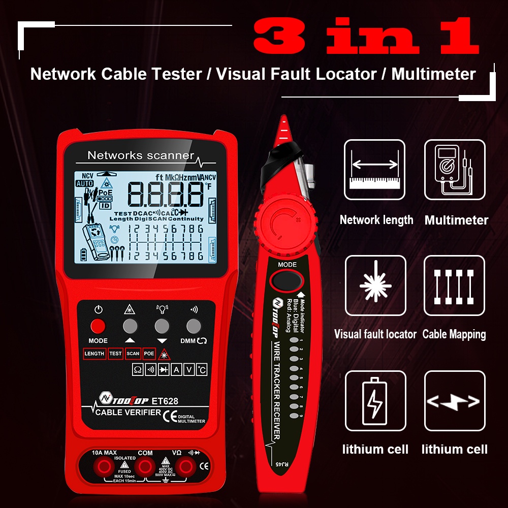 3in1 Multimeter Network Cable Tester Visual Fault Locator Analogs ...