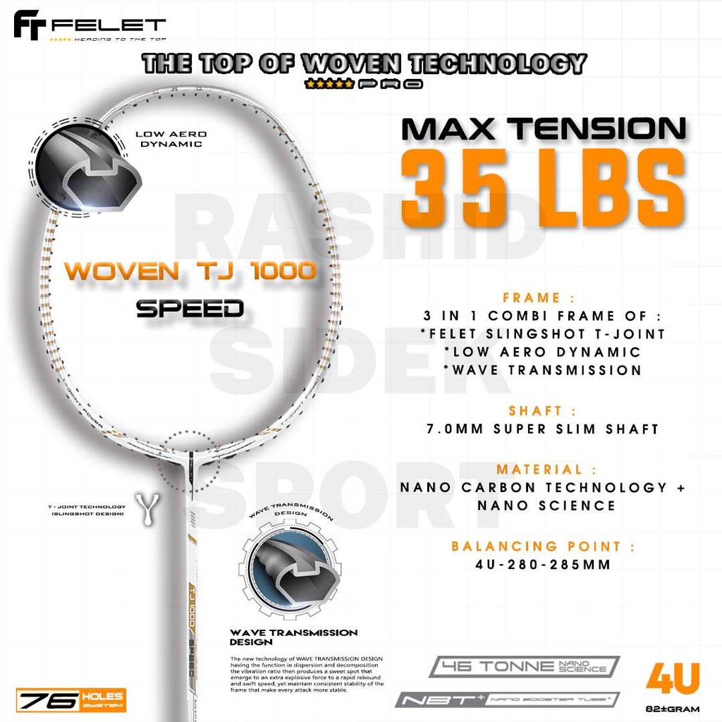 FELET TJ-1000 (POWER/CONTROL/SPEED) Badminton Racquet 4u Racket ...