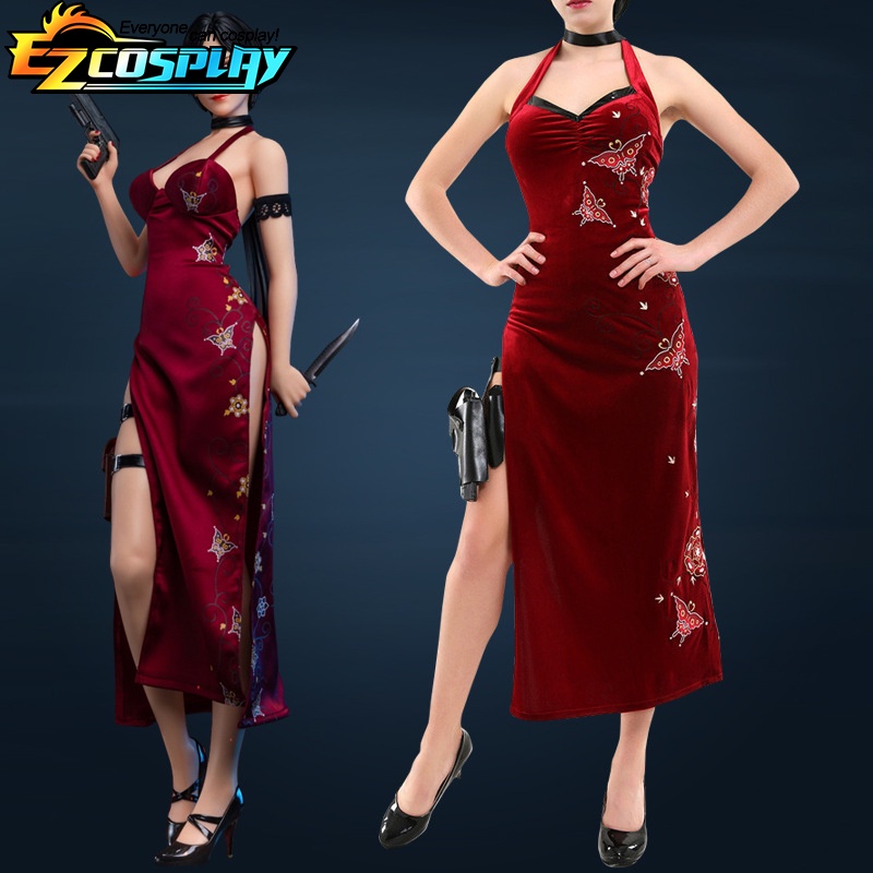 Resident Evil 4 Ada Wong Cosplay Costume Cheongsam Dress Halloween Carnival  Suit