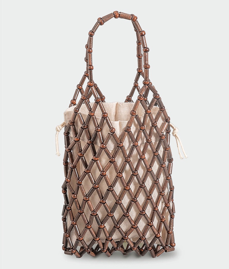 New Fashion Summer Women Beaded Bag Handmade Woven Beach Handbags Log