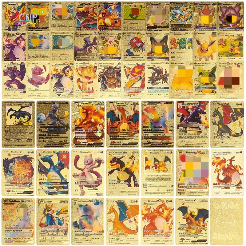 Pokemon Basic 55 PCS Cards Metal Gold Vmax GX Energy Card Charizard ...