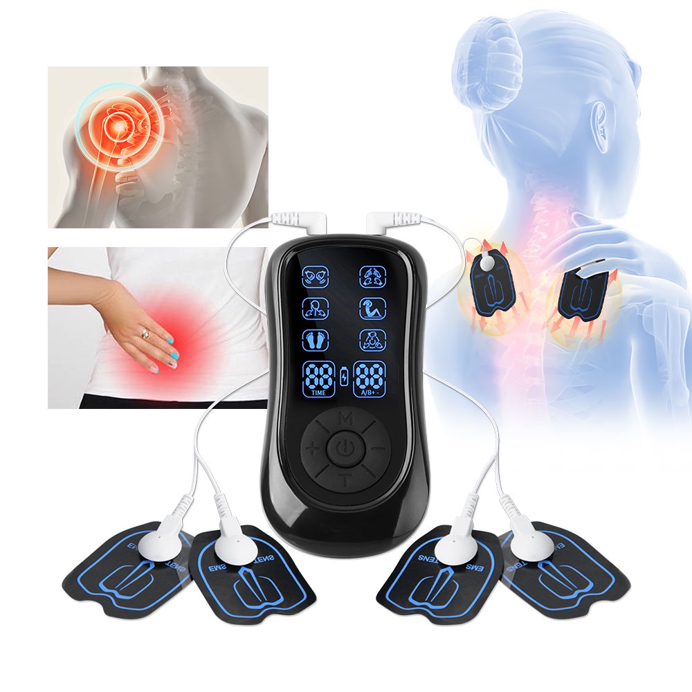 USB Rechargeable 8 PADS TENS Unit Electric Massager EMS Pulse Muscle ...