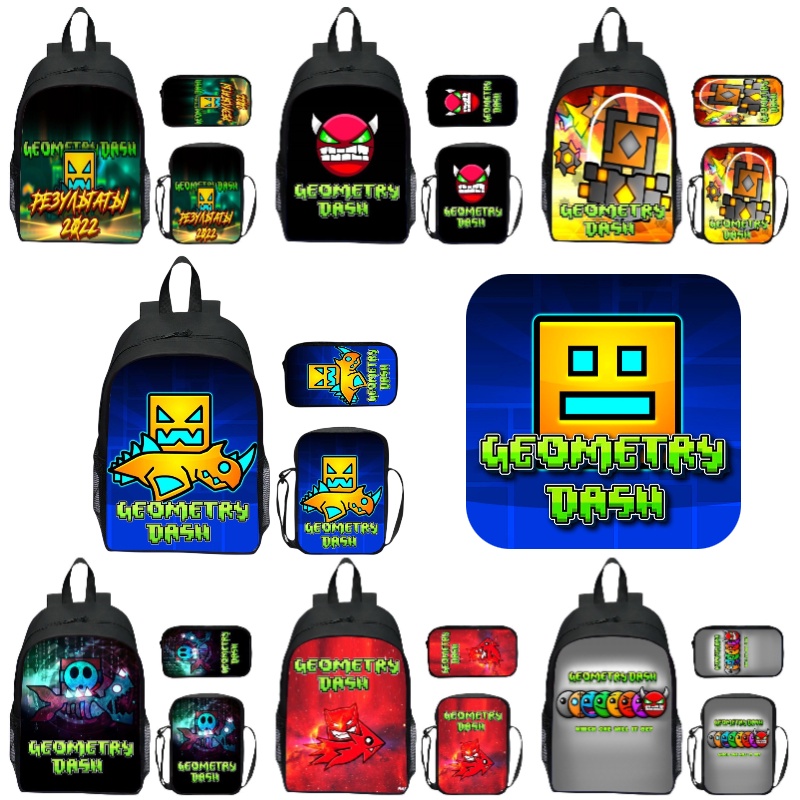 Geometry Dash Backpack Set Trendy Cartoon Design Suitable For Boys And ...