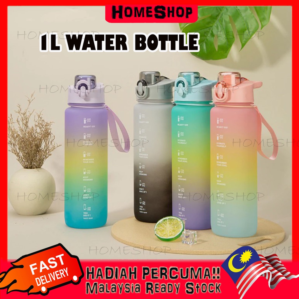 HomeShop 1L Gradient Water Bottle Cute Portable Time Scale Bottle Large ...