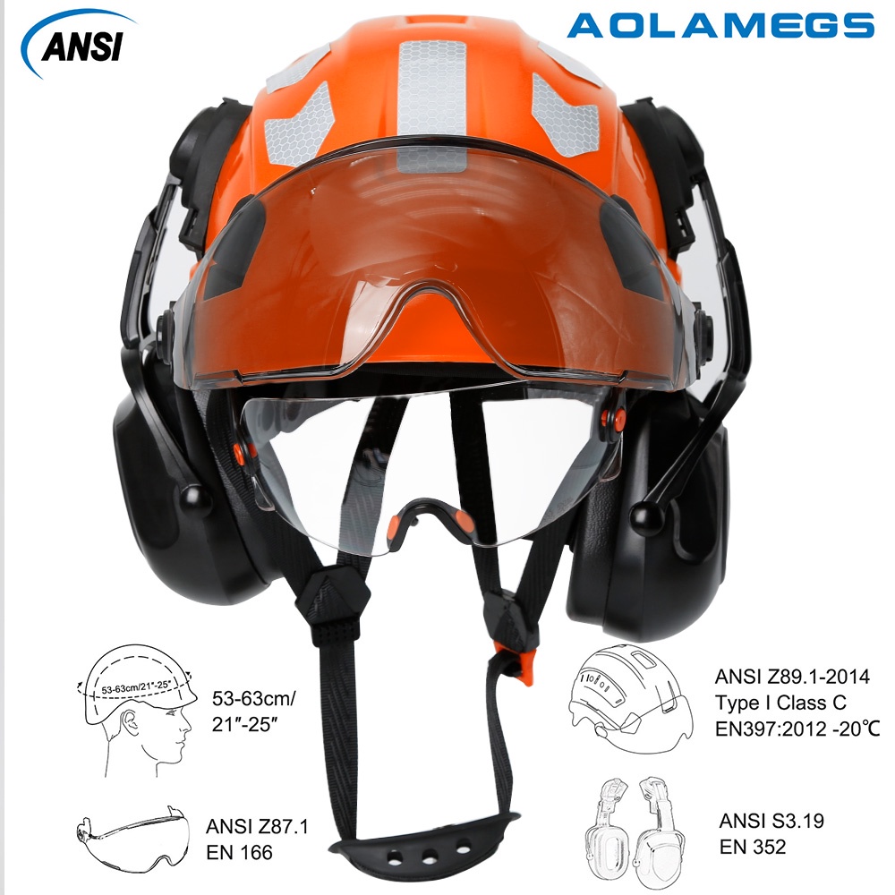 AOLAMEGS CE Construction Safety Helmet With Visor Built Goggles ...