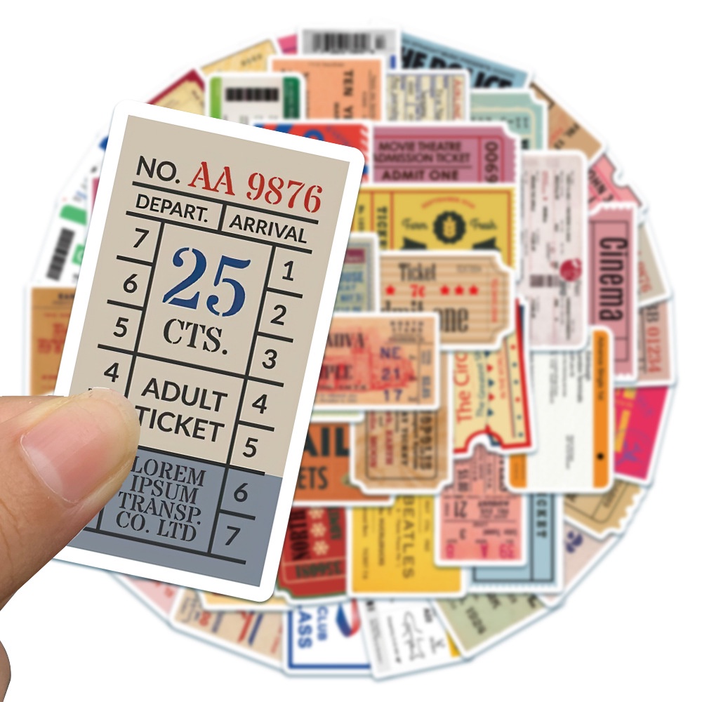 50 Sheets Non-Repetitive Old Ticket Stub Graffiti Stickers Luggage ...
