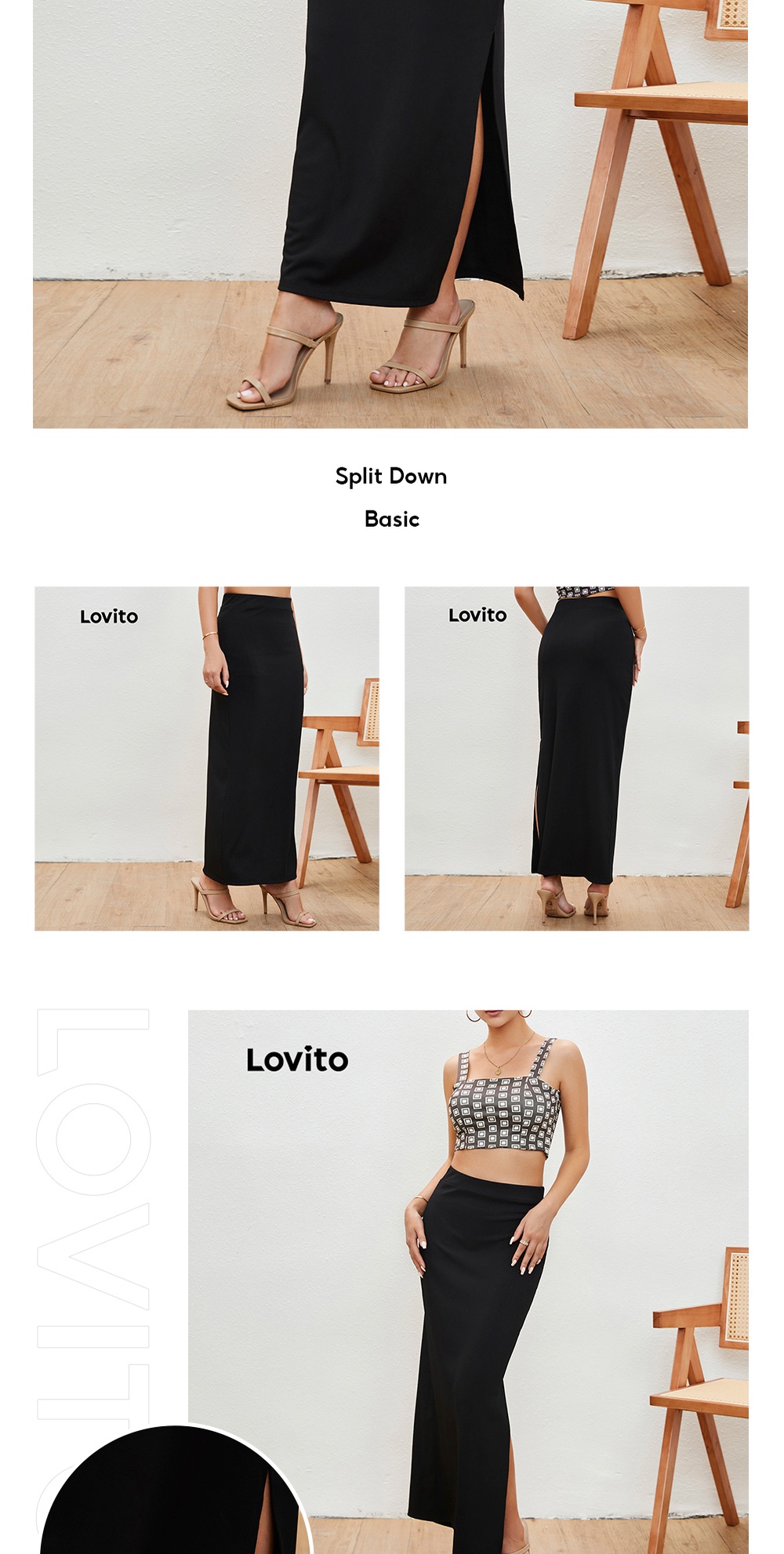 Lovito Plain Elastic Waist Split Skirts for Women L20D079 Shopee