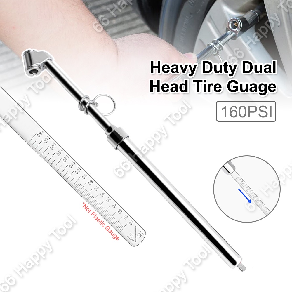CZC AUTO Tire Pressure Gauge Heavy Duty Air Pressure Tire Gauge, Straight-on Foot Dual Head Chucks Black Painting 10 150psi 100 1000kpa For Semi Truck Car Rv Van 1 Pack - View #6