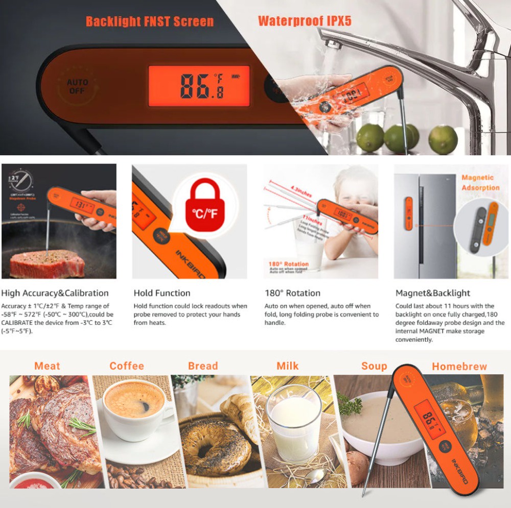 INKBIRD IHT-1P Instant Read Meat Thermometer Digital Kitchen ...
