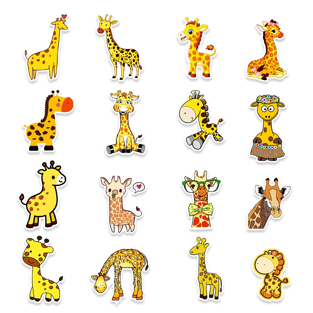 MUYA 50pcs Cute Giraffe Animal Stickers Yellow Graffiti Vinyl Stickers ...