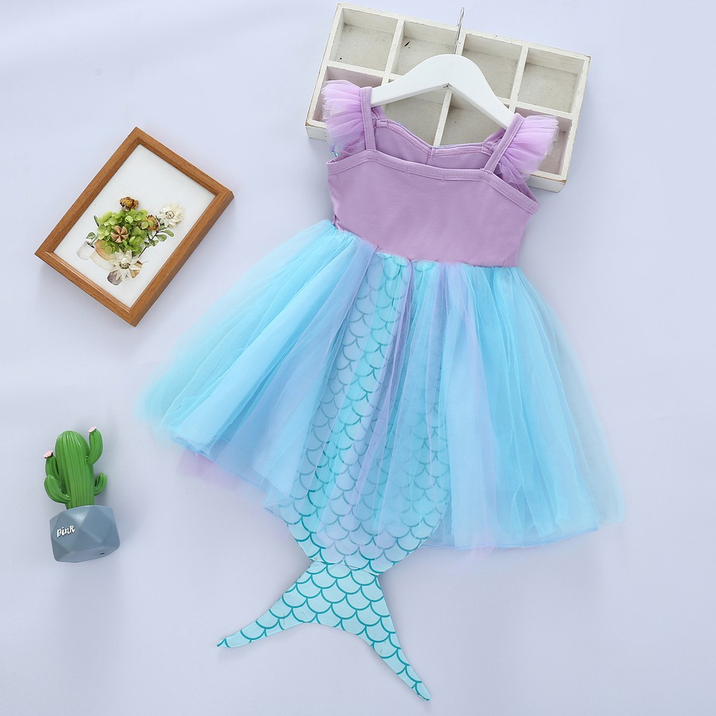 Mermaid Fishtail Costume Princess Areil Fluffy Mesh Party Dress Shell ...