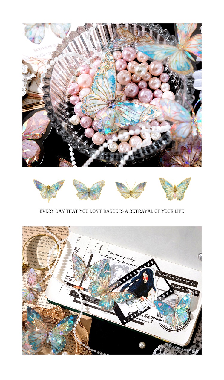 30 pieces cPET sticker pack butterfly retro literature laser handbook ...