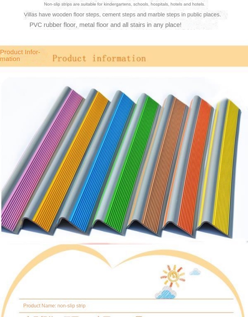 Kindergarten Stair Antislip Strip Self-Adhesive Trim Soft Anti ...