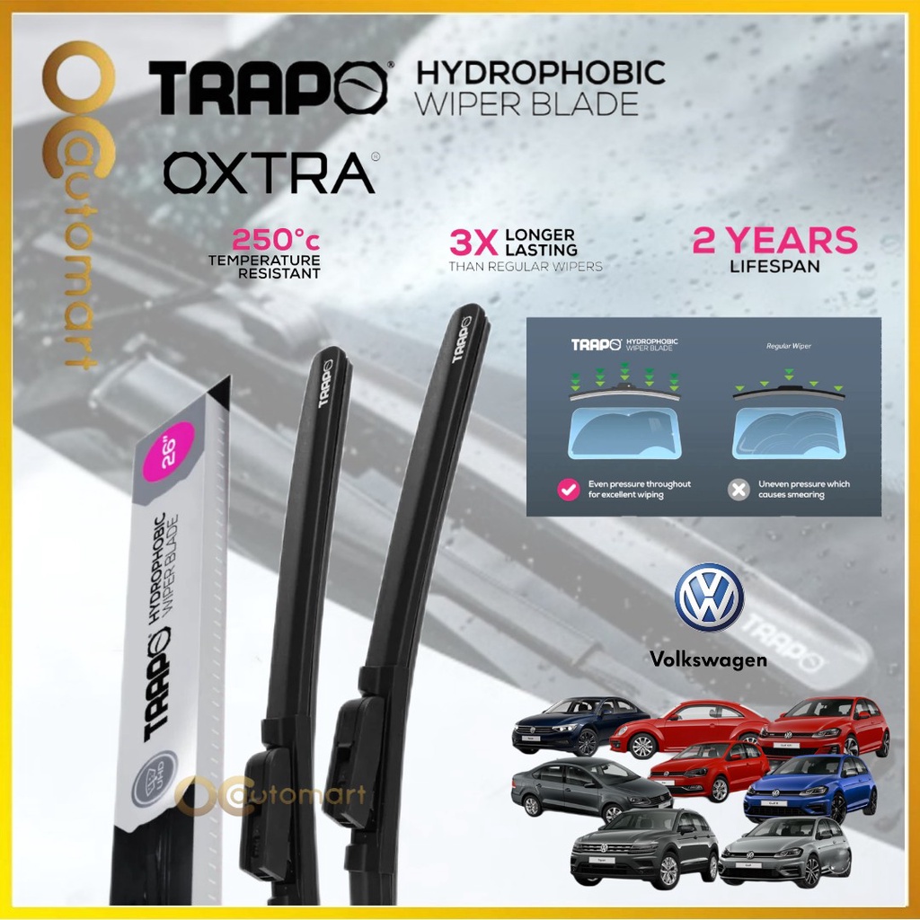 Trapo Hydrophobic Volkswagen Car Wiper Blades (1 Sets) Beetle Golf GTi MK5 MK6 MK7 Scirocco
