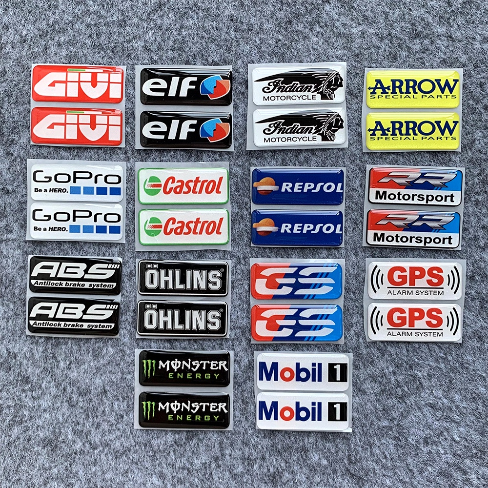 2Pcs Motorcycle Epoxy Reflective Sticker OHLINS Castrol Gopro Elf ...