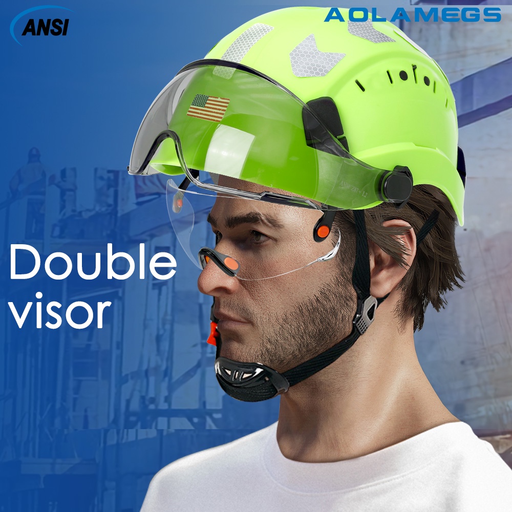 AOLAMEGS CE Construction Safety Helmet With Visor Built Goggles ...