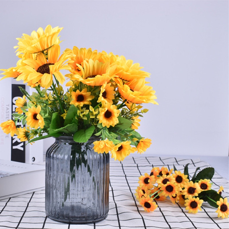 13 Heads Yellow Silk Sunflower Artificial Flowers Bouquet for Home ...