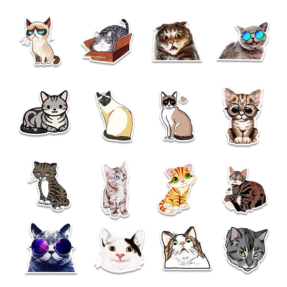 MUYA 50pcs Cute Animal Cat Stickers Waterproof Graffiti Vinyl Sticker ...
