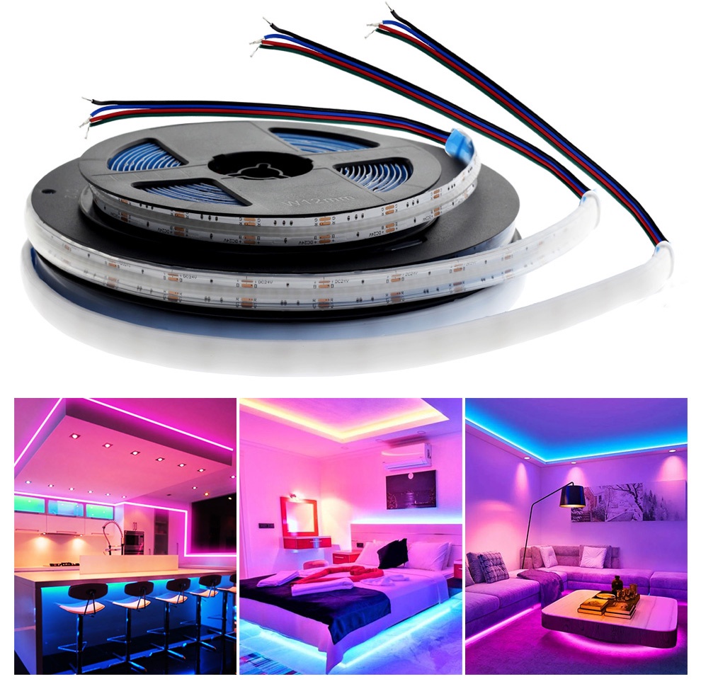RGB COB LED Strip 840 LEDs 10mm DC12V 24V High Density Flexible IP67 ...