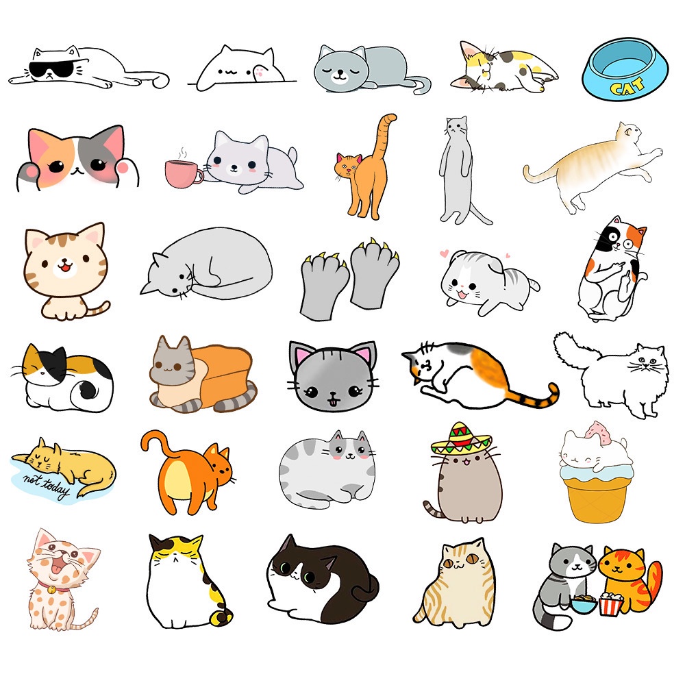 MUYA 50pcs Cute Cat Sticker for Journal Animal Graffiti Stickers for ...