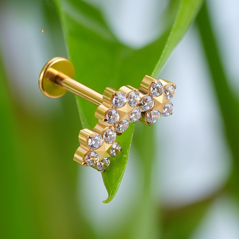 Titanium Piercing With Triple Flower Zircanias Conch Helix Lobulo ...