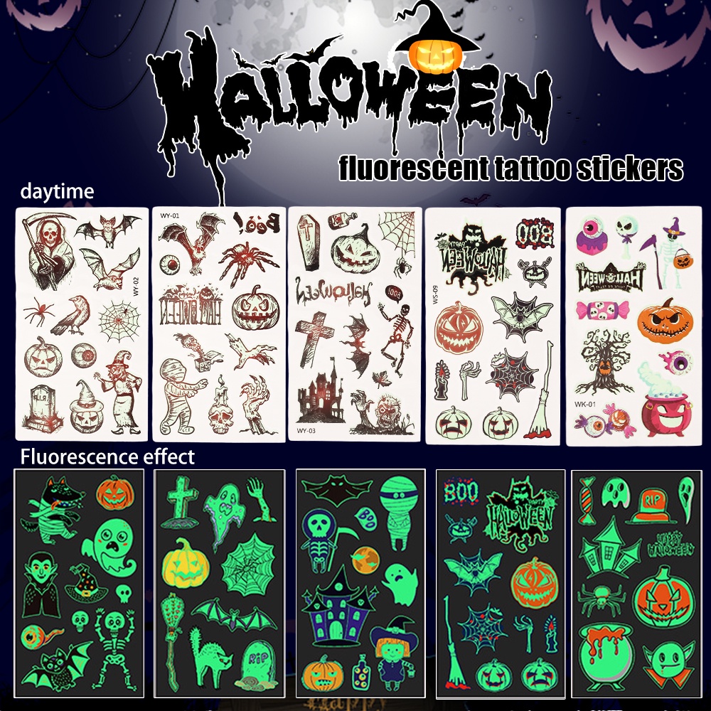 Waterproof Temporary Fluorescent Decals Sticker / Luminous Party Tattoo ...