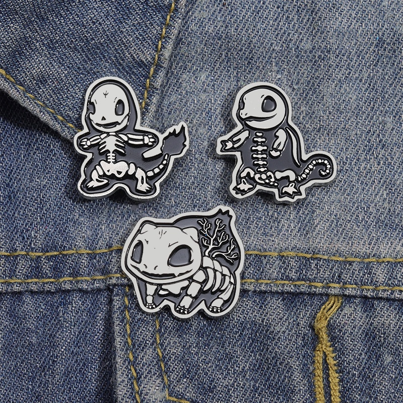 Punk Skeleton Dinosaur Enamel Pins Cartoon Anime Game Brooch Pin Lapel ...