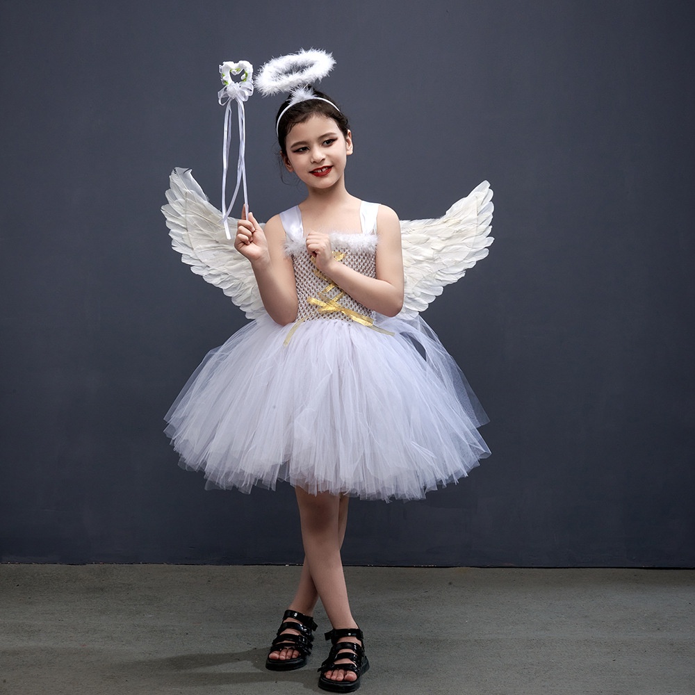 White Colour Baby Angel Clothes White Angel Tutu Costume For Girls