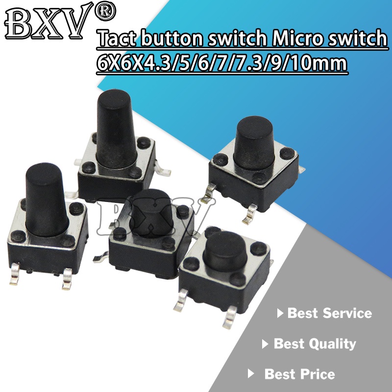 50PCS New 6X6X4.3/5/6/7/7.3/9/10mm SMD Tactile Push Button Switch Micro ...