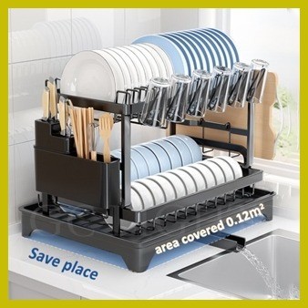 ∈ ⭐ Folding Bowl Rack Double Layered Plate Rack Multi-function Rack ...