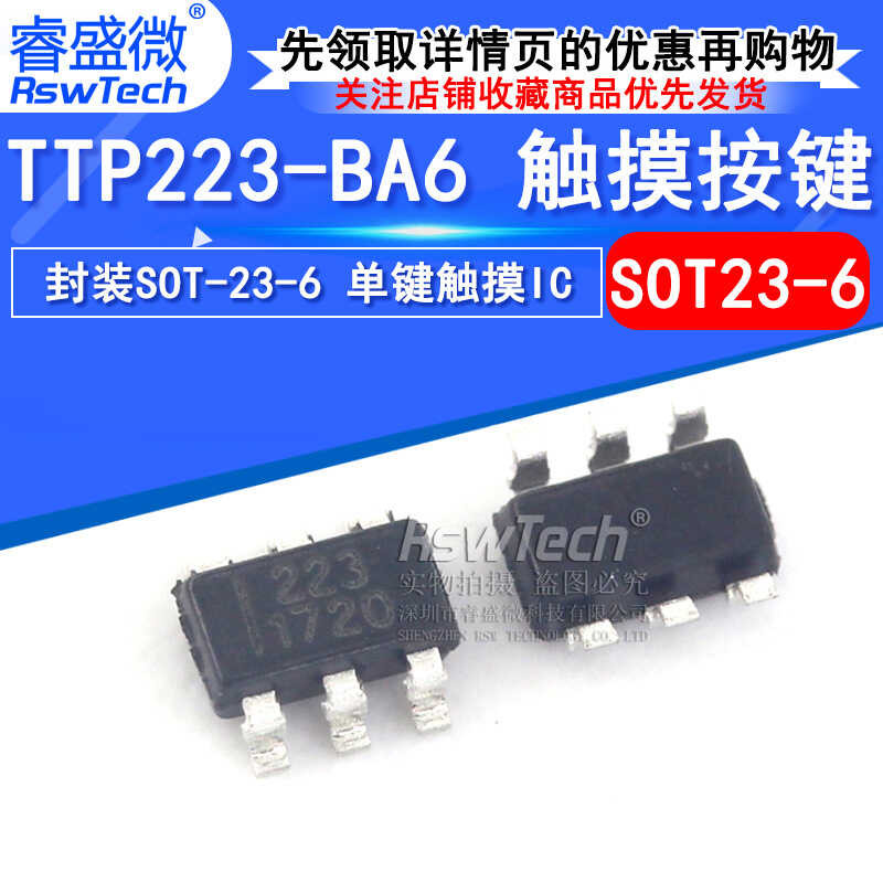 100 Pezzi TTP223-BA6 TTP223 BA6, Modulo Touch Screen, SOT23-6, Nuovi