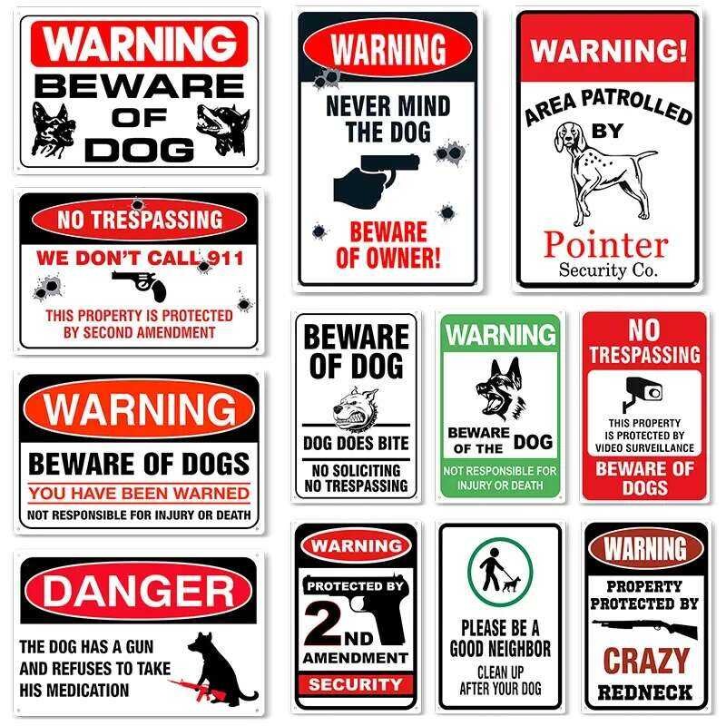 Warning Sign Pin Up Plate Poster Caution Beware of Dog Tin Sign Wall ...