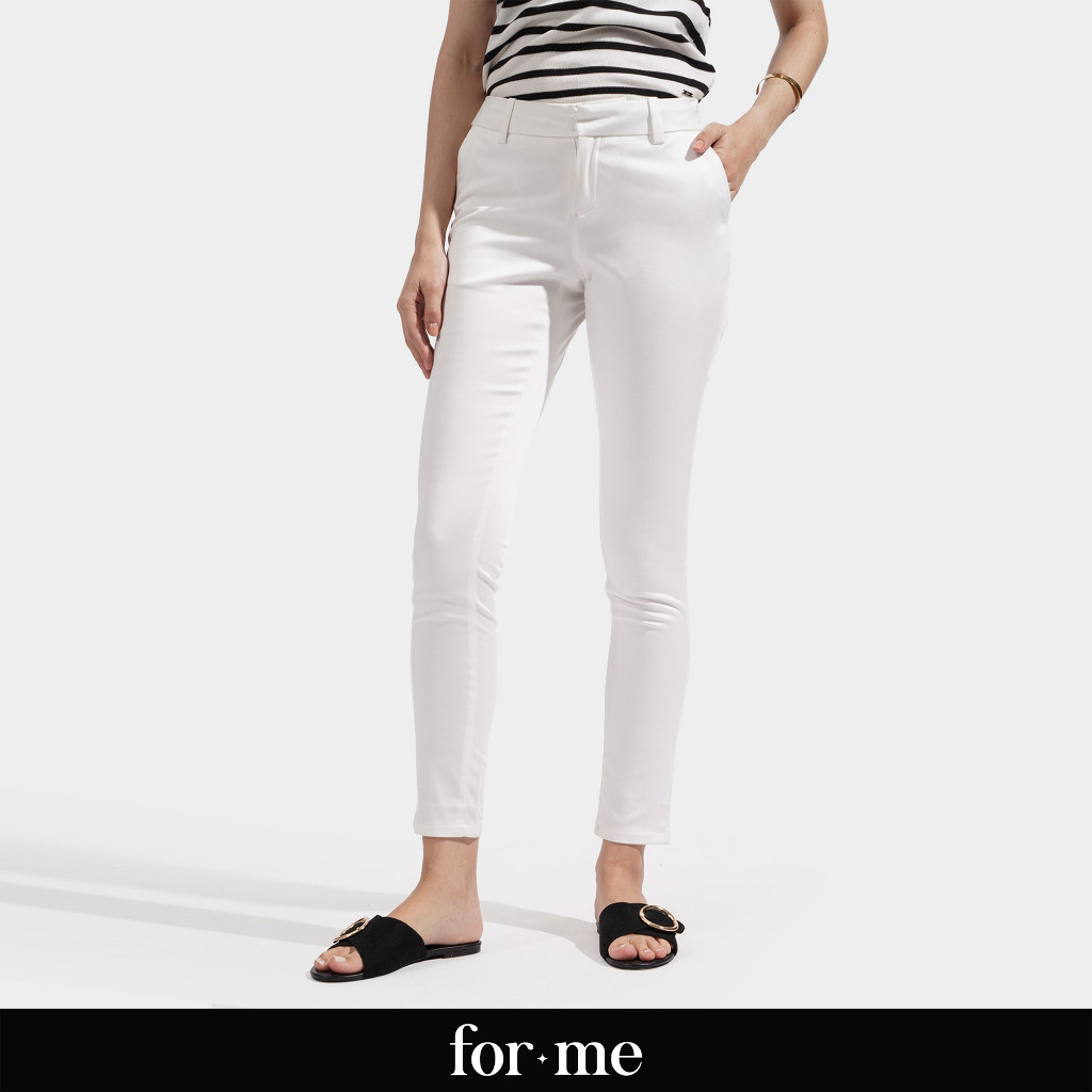 ForMe Closet Staples Full-Length Slim Fit Chinos Pants for Women (White ...