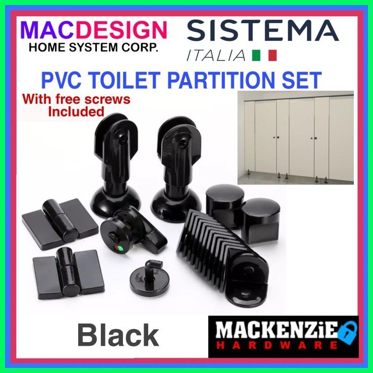 ⚽︎ SISTEMA ITALY PVC TOILET PARTITION SET BLACK ABS COMPLETE SET FOR ...