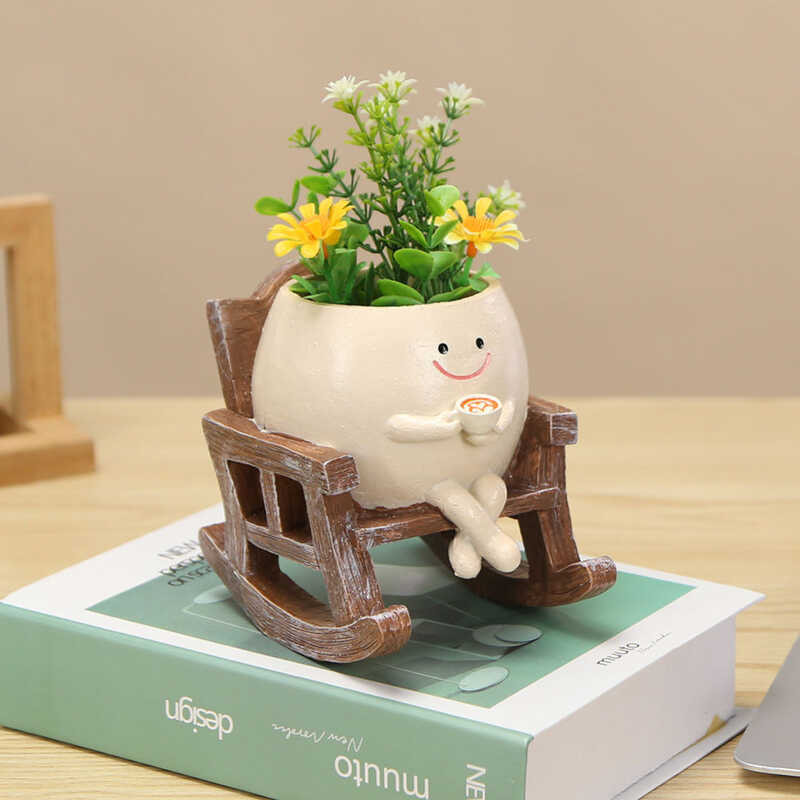 Chair/Swing Smile Face Planter Resin Hanging Cute Head Planters ...