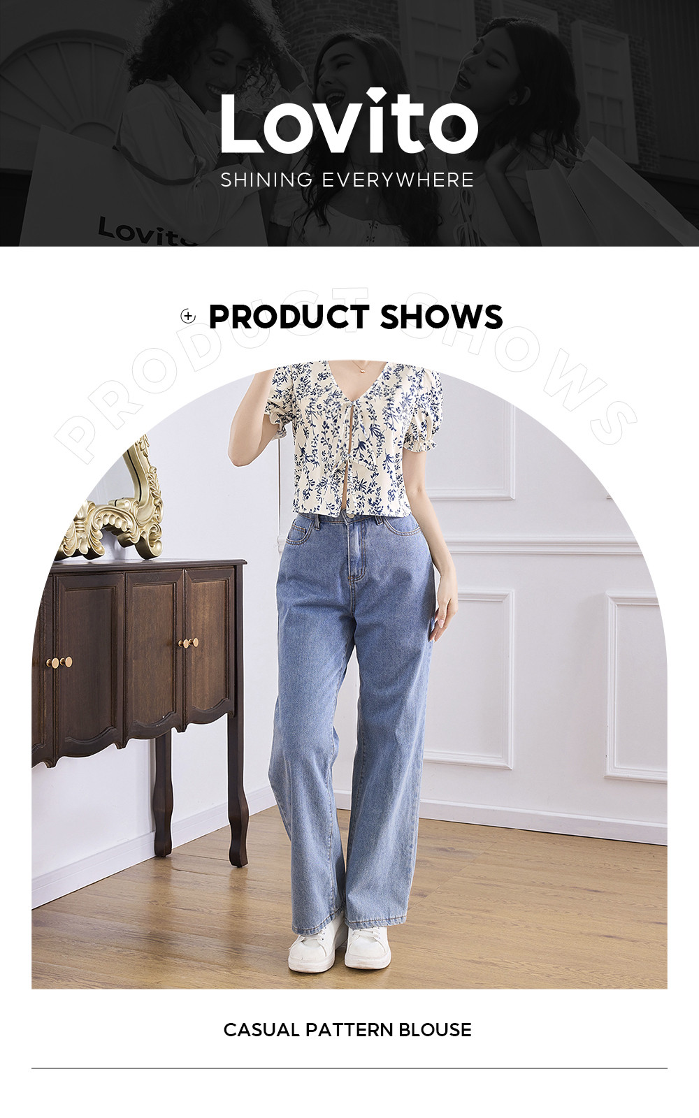 Lovito Casual Women Ditsy Floral Tie Front Pattern Blouse L121AD1138 ...