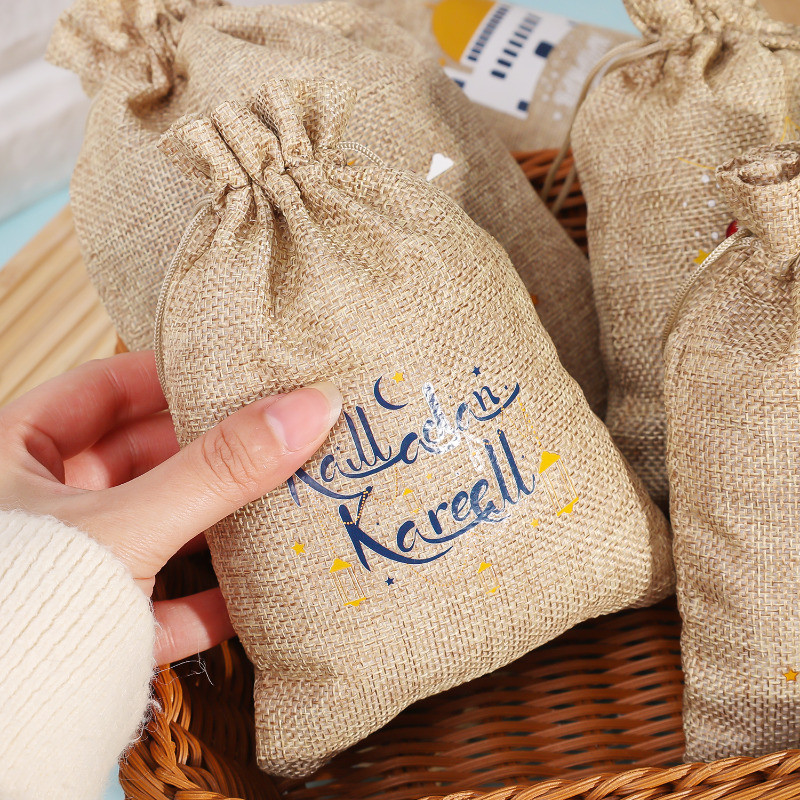 1/3/5Pcs Eid Mubarak Linen Drawstring Bags - Star Moon Burlap Gift ...