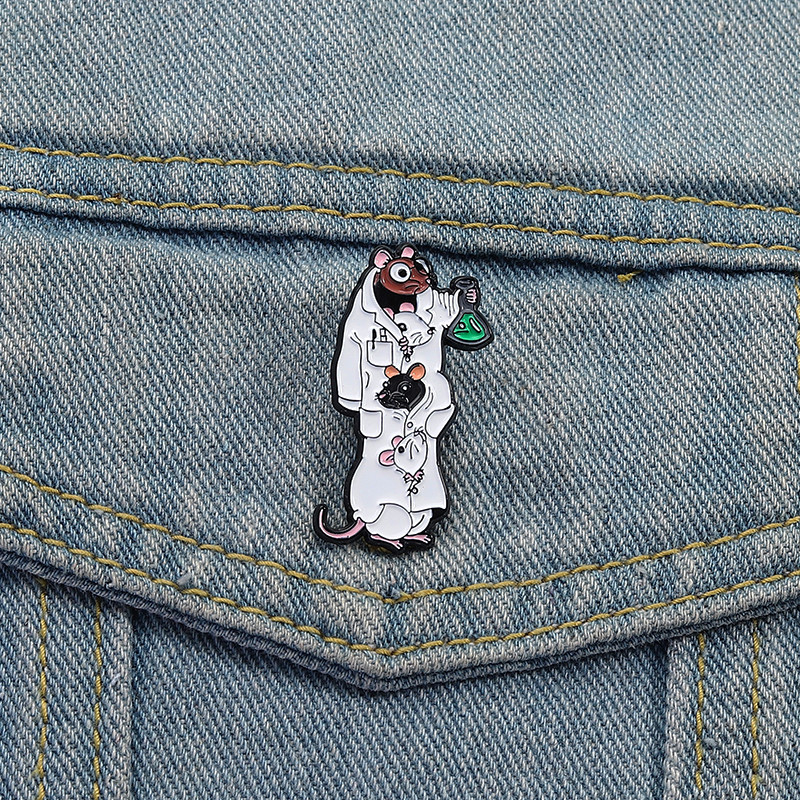 Science Lab Mouse Brooch Pins Funny Chemistry Laboratory Brooch Metal ...
