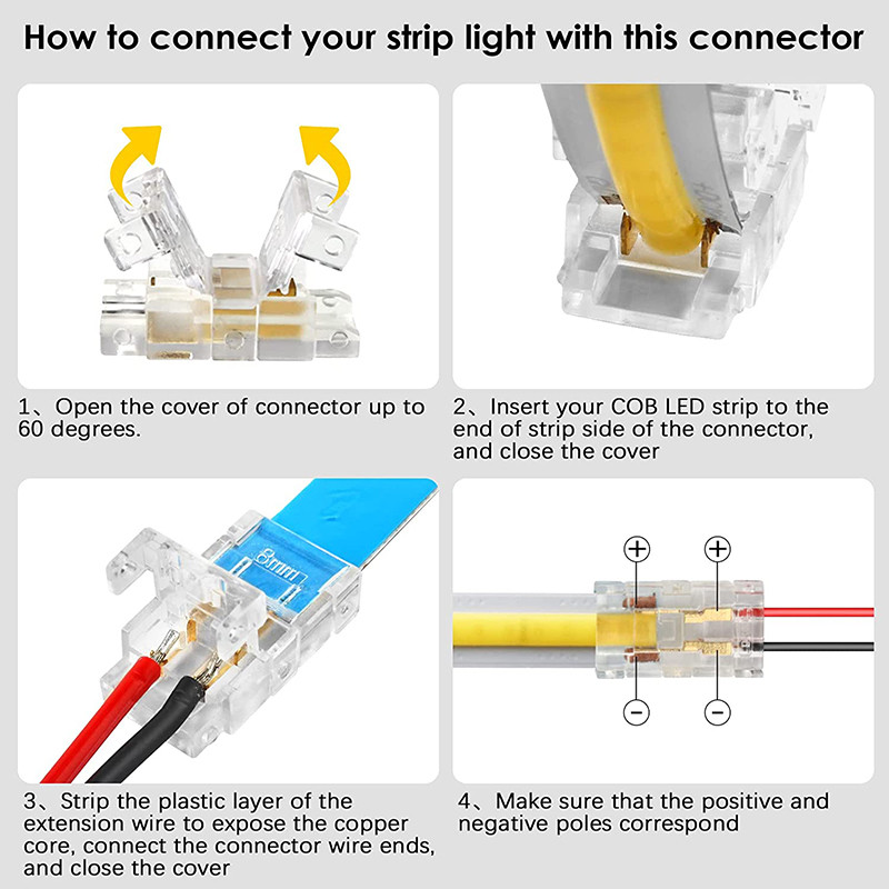74-Piece LED Strip Light Connectors Kit - 4 Pin 10mm Polished * Clamps, Non-Solder Plastic Multifunctional Connectors With Seamless Extension For Strip To Strip & Controller Links, No * Required - View #10