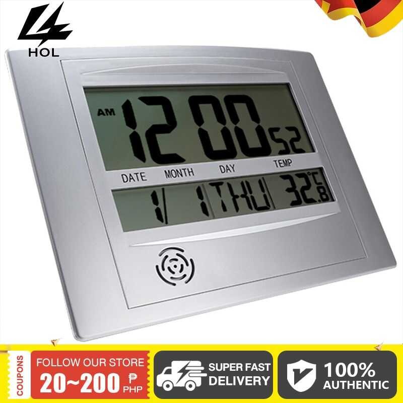 HOL Digital Wall Clock Atomic Desk Alarm Large Display Battery Operated ...