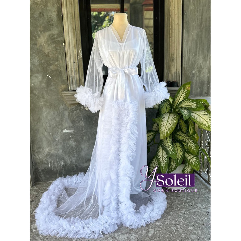 TULLE BRIDAL ROBE WITH SATIN LINING AND INNER DRESS | Shopee Philippines