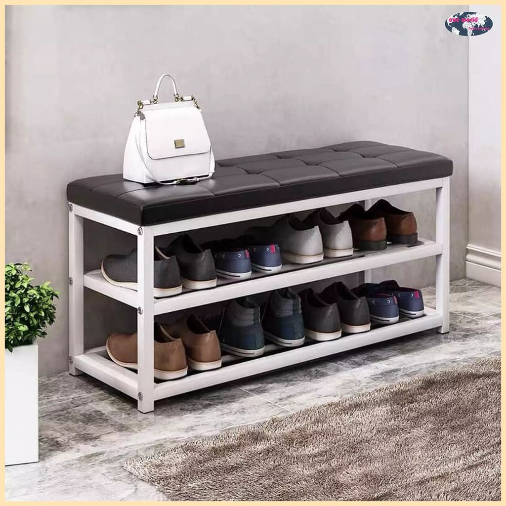 OW Modern Shoe Rack Storage With Soft Cushion Shoe Bench Stool ♨ ...