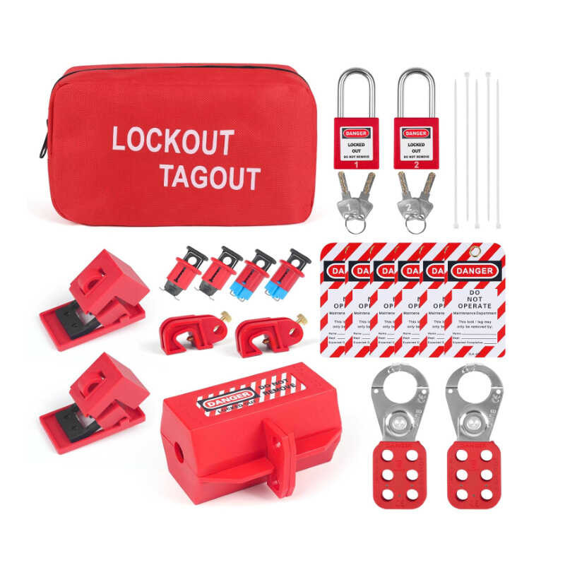 Electrical Lockout Tagout Kit Tag Hasp Red Loto Locks Padlock Set