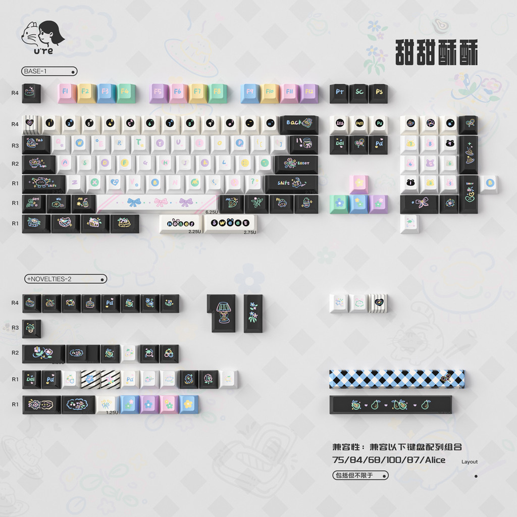 Sweet cakes Keycaps 152 Keys PBT Cherry Profile Dye-sub keycaps set for ...