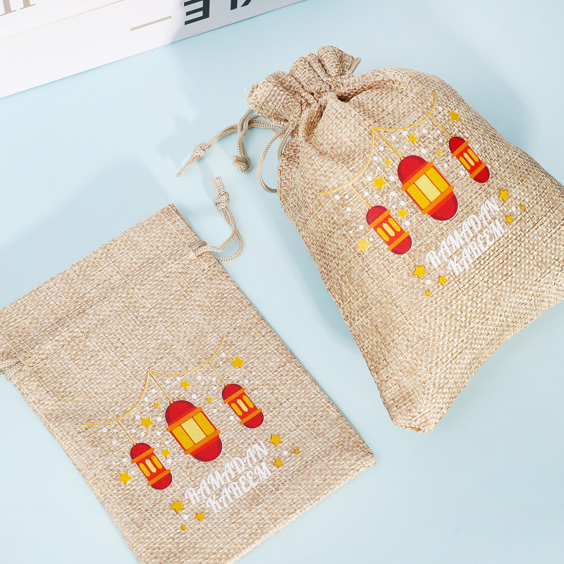 1/3/5Pcs Eid Mubarak Linen Drawstring Bags - Star Moon Burlap Gift ...