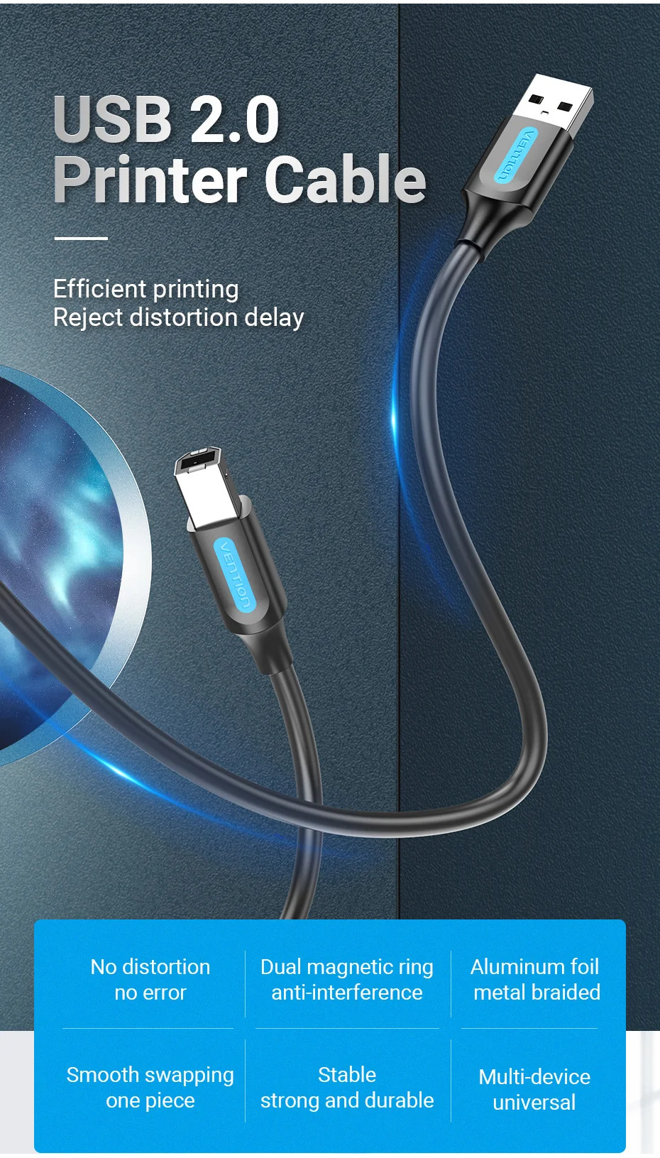Vention USB Printer Cable USB Type B Male to A Male USB 2.0 Cable for ...