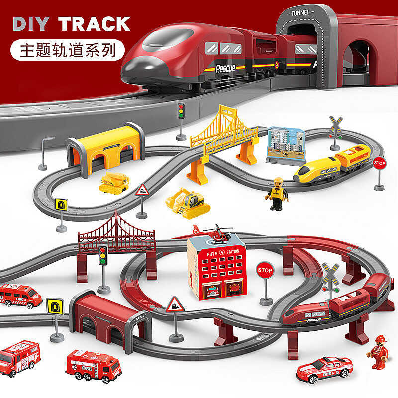 Boy High Speed Rail Harmony Extra Long Track Small Train Police Fire ...
