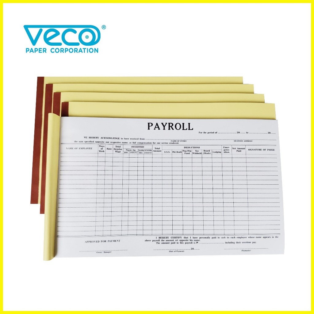 Veco Payroll Pad 8.5in x 14in 50sheets (5pads) | Shopee Philippines