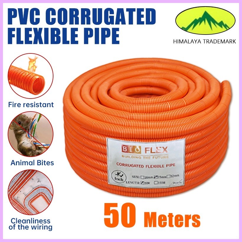 50M Wire Loom Conduit Orange Flexible Hose Pipe Convoluted Tubing ...